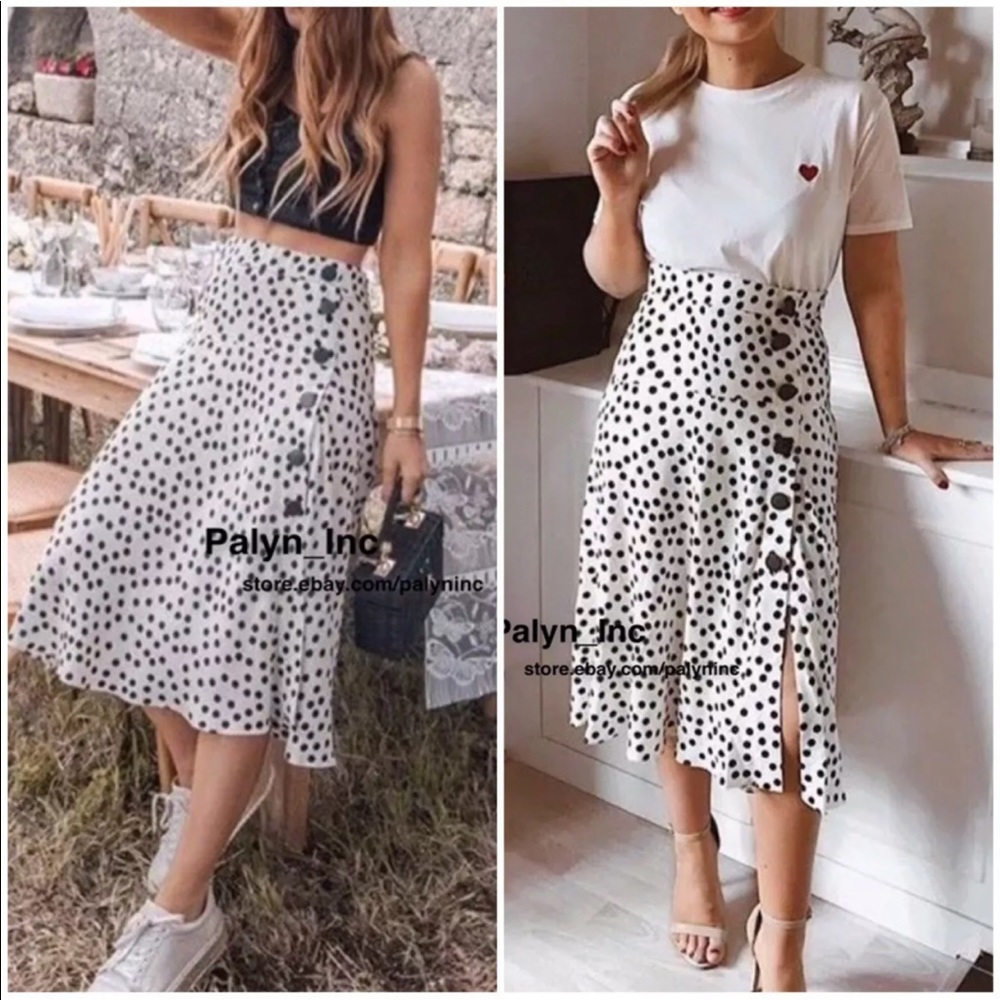 ❤️ZARA POLKA DOT SKIRT WITH BUTTONS BLACK & WHITE